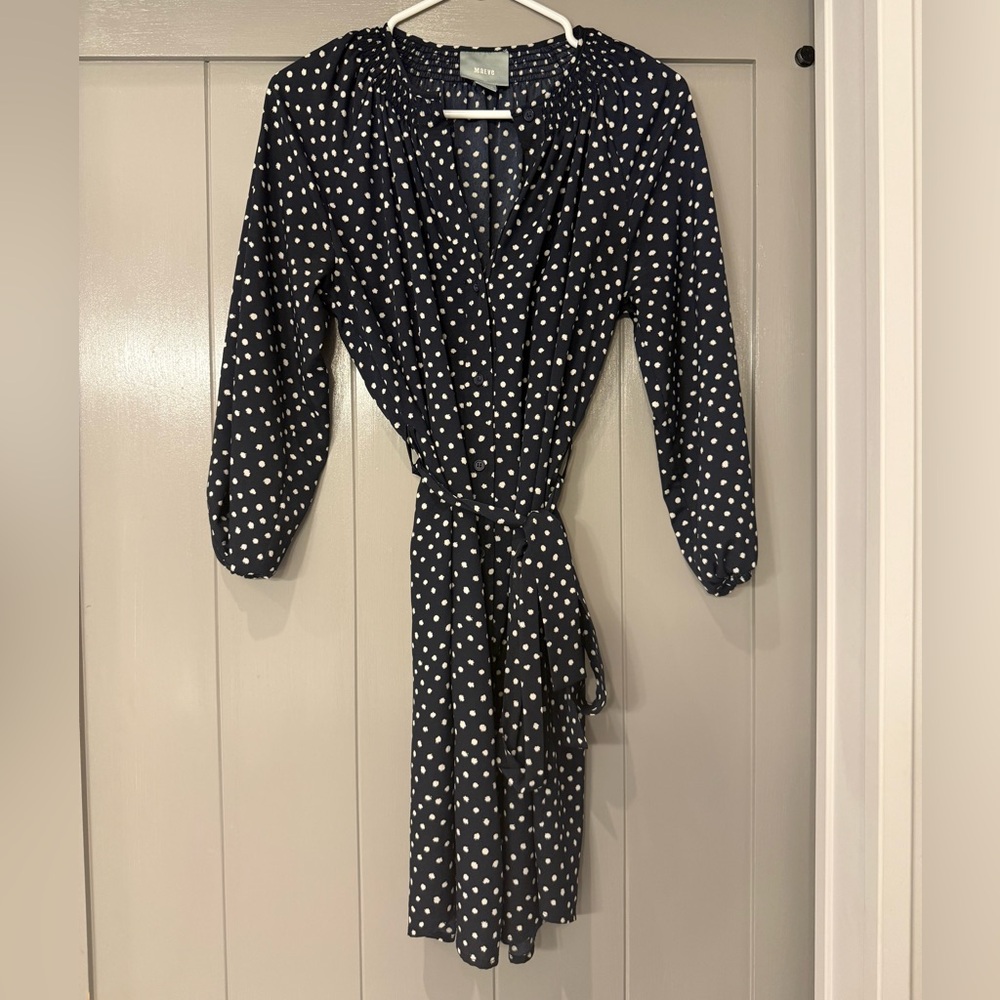 Maeve Navy Polka Dot Long Sleeve Dress